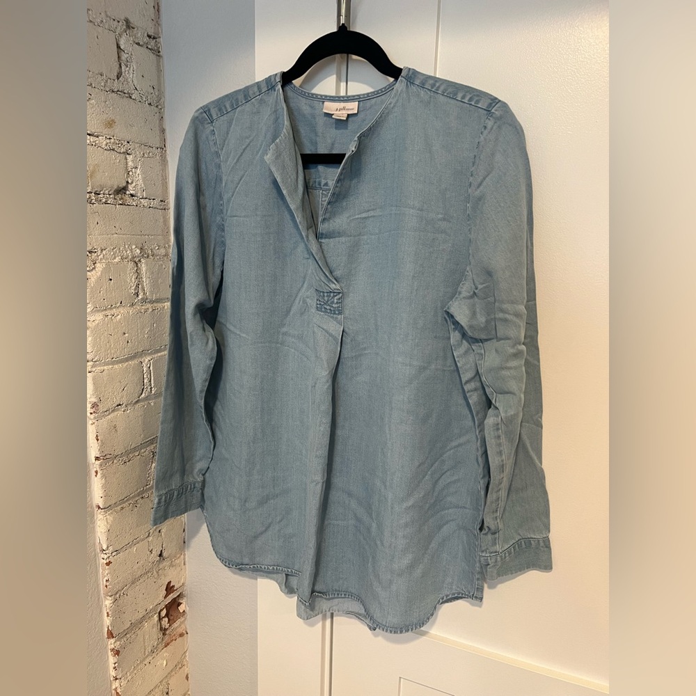 Women’s J.Jill denim chambray long sleeve tunic top, v-neck, blue, M